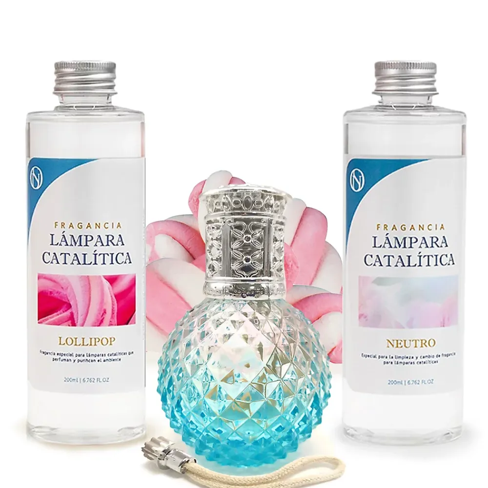 Mamamanuela Pack économique Lampe Catalytique Blue Diamonds + Parfum Lollipop (500 ml) + Nettoyant Neutre (200 ml) + Mèche de Rechange* Désodorisant Et Parfum D'Ambiance