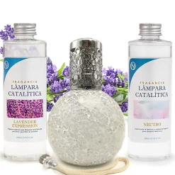 Mamamanuela Pack économique Lampe Catalytique Mosaïque Blanc + Parfum Lavender Expression (500ml) + Nettoyant Neutre (200ml) + Mèche Rechange* Désodorisant Et Parfum D'Ambiance
