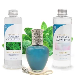 Mamamanuela Pack économique Lampe Catalytique Aqua Marina + Parfum Mountain Mint (200 ml) + Nettoyant Neutre (200 ml) + Mèche de Rechange* Désodorisant Et Parfum D'Ambiance