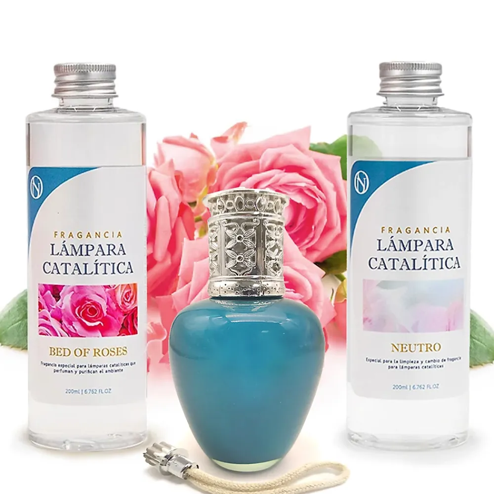 Mamamanuela Pack économique Lampe Catalytique Aqua Marina + Parfum Bed of Roses (500 ml) + Nettoyant Neutre (200 ml) + Mèche de Rechange* Désodorisant Et Parfum D'Ambiance