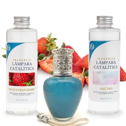 Mamamanuela Pack économique Lampe Catalytique Aqua Marina + Parfum Wild Strawberry (200 ml) + Nettoyant Neutre (200 ml) + Mèche de Rechange* Désodorisant Et Parfum D'Ambiance