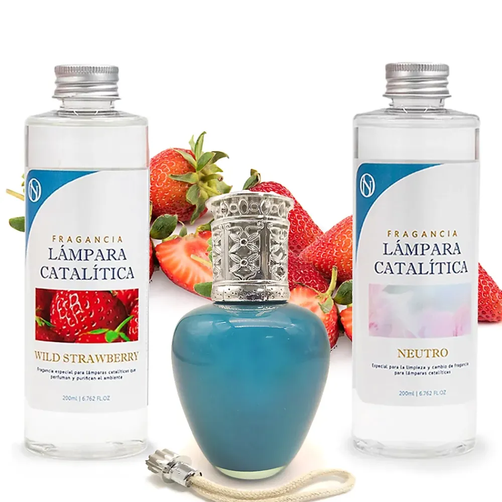 Mamamanuela Pack économique Lampe Catalytique Aqua Marina + Parfum Wild Strawberry (200 ml) + Nettoyant Neutre (200 ml) + Mèche de Rechange* Désodorisant Et Parfum D'Ambiance