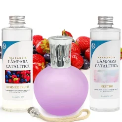 Mamamanuela Pack économique Lampe Catalytique Fuchsia Mat + Parfum Summer Fruits (200 ml) + Nettoyant Neutre (200 ml) + Mèche de Rechange* Désodorisant Et Parfum D'Ambiance