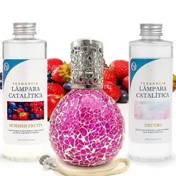 Pack économique Lampe Catalytique Mosaïque Fuchsia + Parfum Summer Fruits (500 ml) + Nettoyant Neutre (200 ml) + Mèche de Rechange>Mamamanuela Clearance