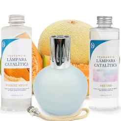 Mamamanuela Pack économique Lampe Catalytique Bleu Gris Mat + Parfum Waikiki Melon (500 ml) + Nettoyant Neutre (200 ml) + Mèche de Rechange* Désodorisant Et Parfum D'Ambiance