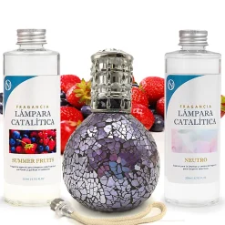 Pack économique Lampe Catalytique Mosaïque de minuit + Parfum Summer Fruits (500 ml) + Nettoyant Neutre (200 ml) + Mèche Rechange>Mamamanuela Online