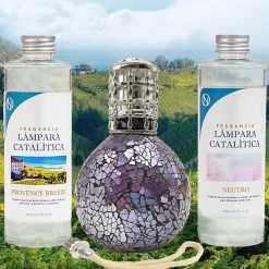 Mamamanuela Pack économique Lampe Catalytique Mosaïque de minuit + Provence Breeze (200 ml) + Nettoyant Neutre (200 ml) + Mèche de Rechange* Désodorisant Et Parfum D'Ambiance
