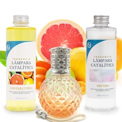 Mamamanuela Pack économique Lampe Catalytique Orange Diamonds + Parfum Winter Citrus (500 ml) + Nettoyant Neutre (200 ml) + Mèche de Rechange* Désodorisant Et Parfum D'Ambiance