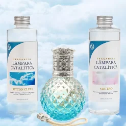 Mamamanuela Pack économique Lampe Catalytique Blue Diamonds + Parfum Cotton Clean (500 ml) + Nettoyant Neutre (200 ml) + Mèche de Rechange* Désodorisant Et Parfum D'Ambiance