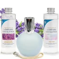 Pack économique Lampe Catalytique Bleu-Gris Mat + Parfum Lavender Expression (200ml) + Nettoyant Neutre (200ml) + Mèche Rechange>Mamamanuela Online