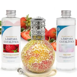 Mamamanuela Pack économique Lampe Catalytique Mosaïque Bicolore + Parfum Wild Strawberry (200ml) + Nettoyant Neutre (200ml) + Mèche Rechange* Désodorisant Et Parfum D'Ambiance