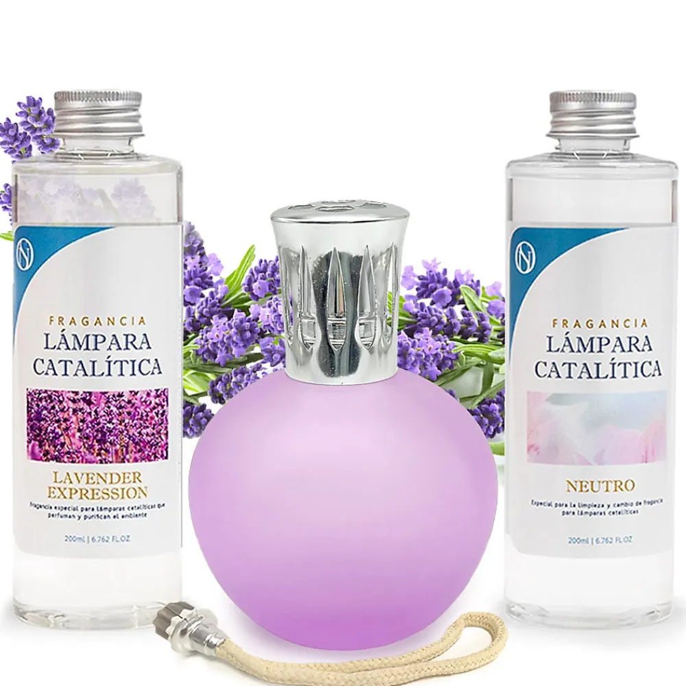 Mamamanuela Pack économique Lampe Catalytique Fuchsia Mat + Parfum Lavender Expression (500ml) + Nettoyant Neutre (200ml) + Mèche de Rechange* Désodorisant Et Parfum D'Ambiance