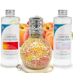 Pack économique Lampe Catalytique Mosaïque Bicolore + Parfum Peach Velvet (500 ml) + Nettoyant Neutre (200 ml) + Mèche de Rechange>Mamamanuela Best