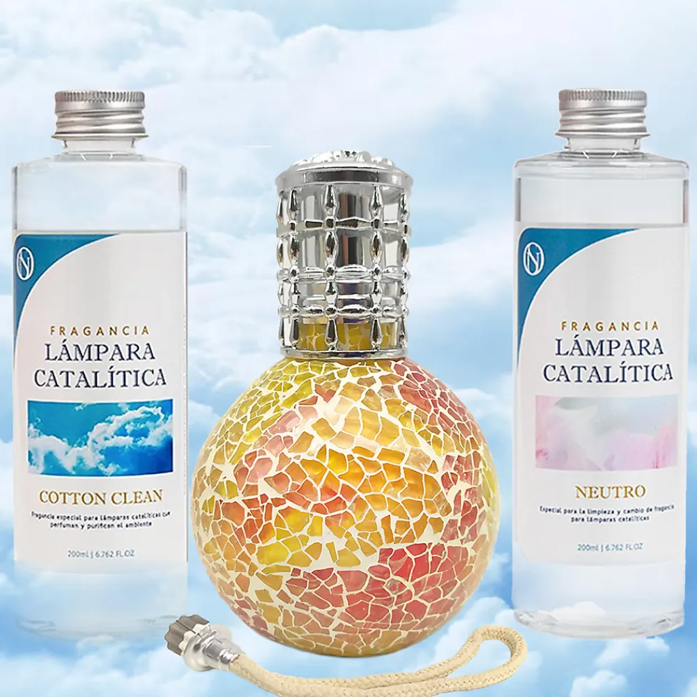 Pack économique Lampe Catalytique Mosaïque Bicolore + Parfum Cotton Clean (200 ml) + Nettoyant Neutre (200 ml) + Mèche de Rechange>Mamamanuela Best