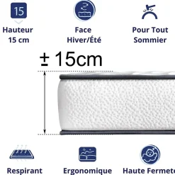 Dagostino Home Pack de 2 Matelas Mousse 90x190 New York, Ferme, Réversible, Côté Été/hiver, H15 Cm* Matelas