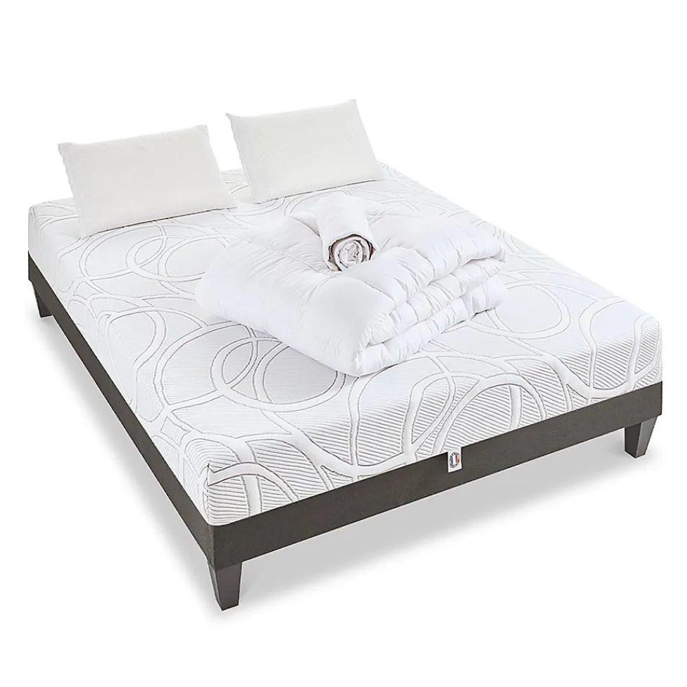 Olympe Literie Pack Eupraxie 180x200 cm Matelas Mousse + Sommier Bois + Accessoires* Ensemble Sommier Et Matelas