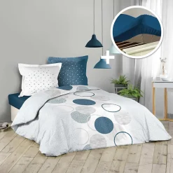 Pack housse de couette 260x240 cm voie lactee + drap housse 160 x 200 bleu>Douceur D'Intérieur Discount