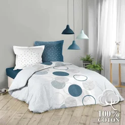 Pack housse de couette 260x240 cm voie lactee + drap housse 160 x 200 bleu>Douceur D'Intérieur Discount