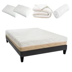 Bellecour Pack Leman 140x200 cm Matelas Mousse + Sommier Bois + Accessoires* Ensemble Sommier Et Matelas