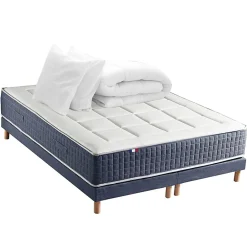 Pack matelas 7 zones sommier bleu couette oreillers 180x200>Idliterie Sale