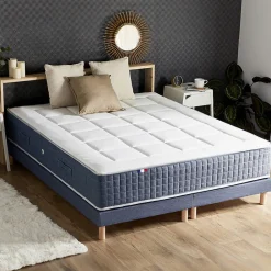 Pack matelas 7 zones sommier bleu couette oreillers 180x200><noscript><img width=