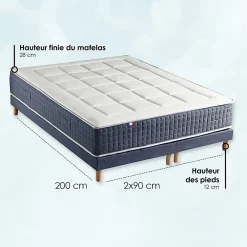 Pack matelas 7 zones sommier bleu couette oreillers 180x200><noscript><img width=