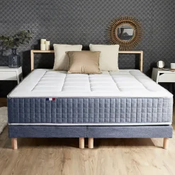 Pack matelas 7 zones sommier bleu couette oreillers 180x200><noscript><img width=