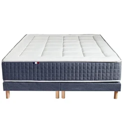 Pack matelas 7 zones sommier bleu couette oreillers 160x200><noscript><img width=
