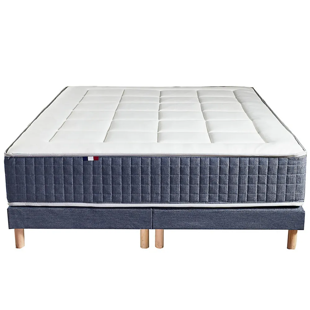 Pack matelas 7 zones sommier bleu couette oreillers 160x200>Idliterie New