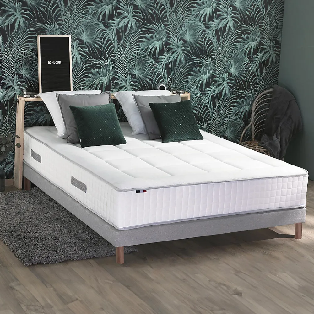 Pack matelas ressort 7 zones et sommier et oreiller couette 140x190>Idliterie