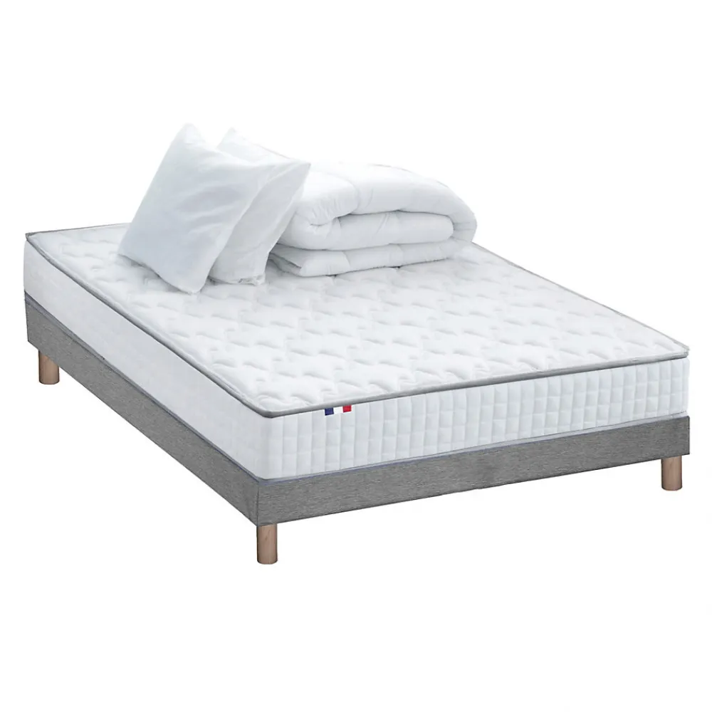 Pack matelas ressorts ASTRE + sommier kit gris + couette et oreillers 140x200>Idliterie Hot
