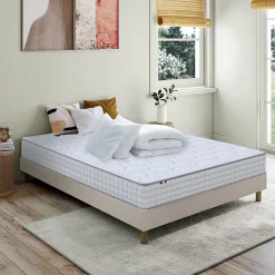Idliterie Pack matelas ressorts ASTRE + sommier kit beige + couette et oreillers 160x200* Ensemble Sommier Et Matelas