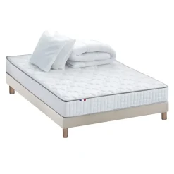 Idliterie Pack matelas ressorts ASTRE + sommier kit beige + couette et oreillers 140x190* Ensemble Sommier Et Matelas