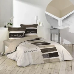 Pack parure de couette 260x240 cm So natural + drap housse 160x200x30 Beige>L'Effet Papillon New
