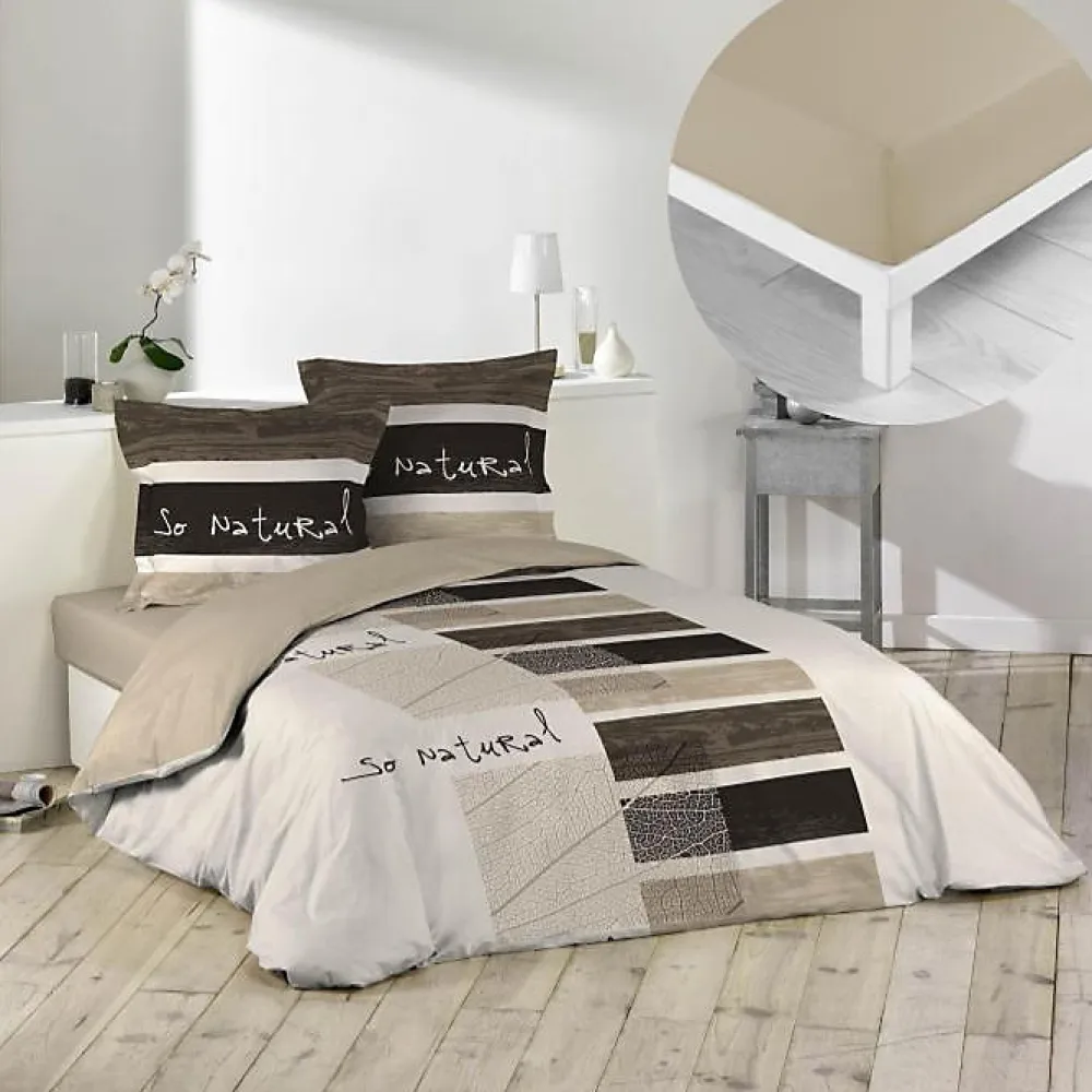 Pack parure de couette 260x240 cm So natural + drap housse 160x200x30 Beige>L'Effet Papillon New