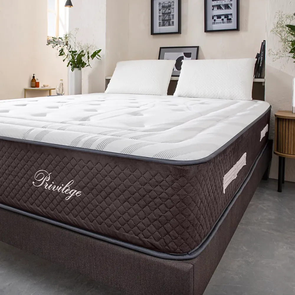 Bellecour Pack Privilège 90x200 cm Matelas Ressorts + Sommier Bois + Protège matelas anti punaise* Ensemble Sommier Et Matelas