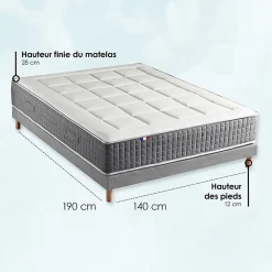 Idliterie Pack ressort 7 zones sommier couette oreiller 140x190* Ensemble Sommier Et Matelas