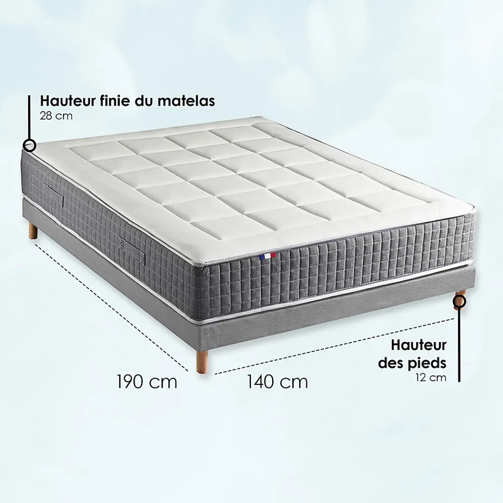 Idliterie Pack ressort 7 zones sommier couette oreiller 140x190* Ensemble Sommier Et Matelas