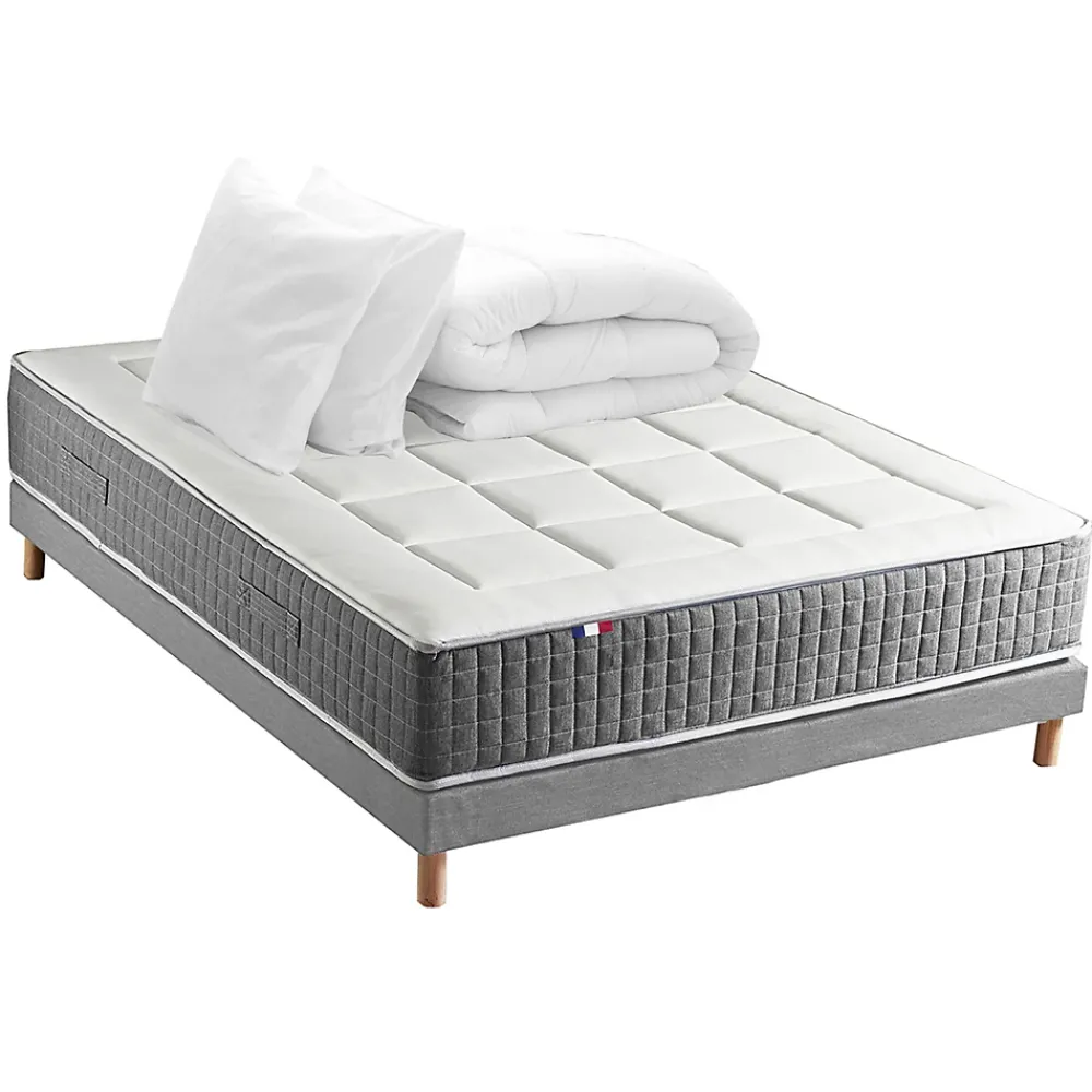 Idliterie Pack ressort 7 zones sommier couette oreiller 140x190* Ensemble Sommier Et Matelas