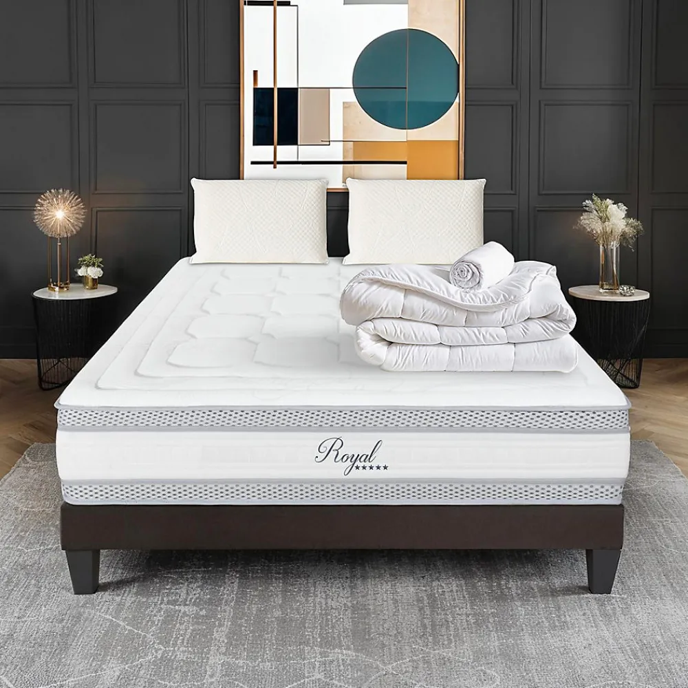 Pack Royal 5 Etoiles 140x190 cm Matelas Mousse + Sommier Bois + Accessoires>Hypsom