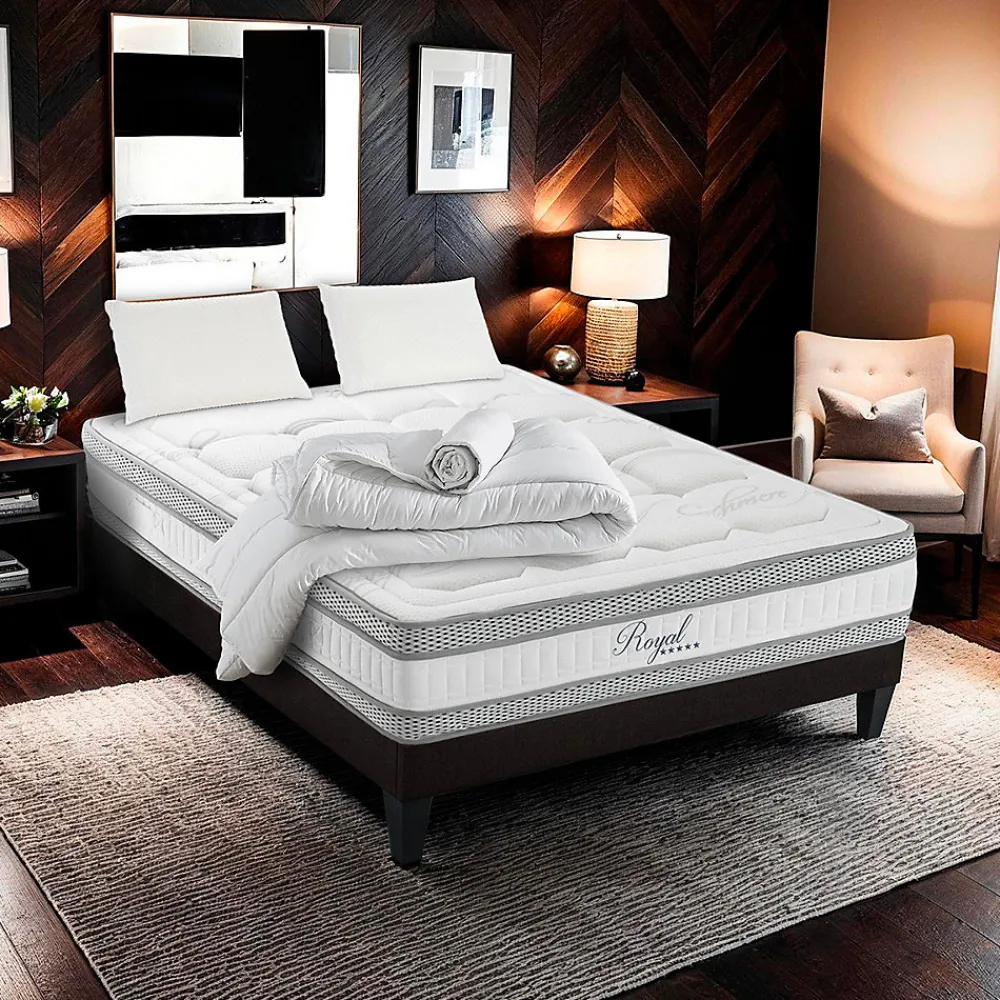 Pack Royal 5 Etoiles 140x190 cm Matelas Mousse + Sommier Bois + Accessoires>Hypsom