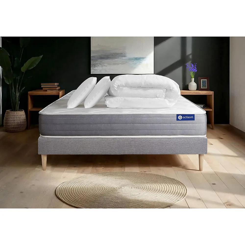 Actisom Pack sommier kit matelas Latex et mémoire de forme avec couette et oreillers* Ensemble Sommier Et Matelas