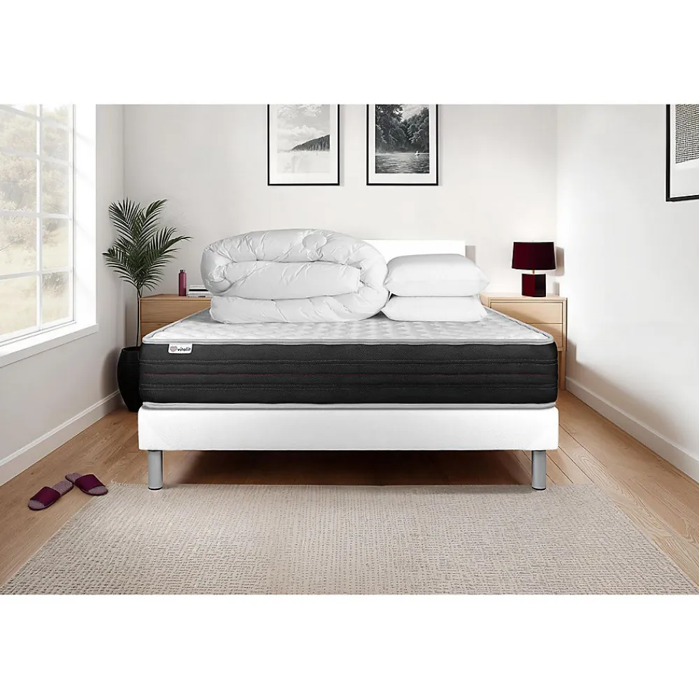 Pack sommier kit matelas Mousse polyuréthane à mémoire de forme avec couette et oreillers>Vitalit Best