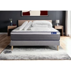 Actisom Pack sommier kit matelas Latex et mémoire de forme avec couette et oreillers* Ensemble Sommier Et Matelas