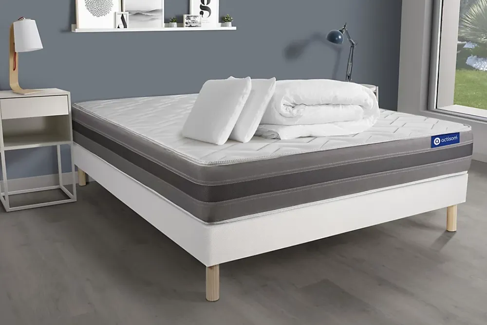Actisom Pack sommier kit matelas Ressorts ensachés et mémoire de forme avec couette et oreillers* Ensemble Sommier Et Matelas