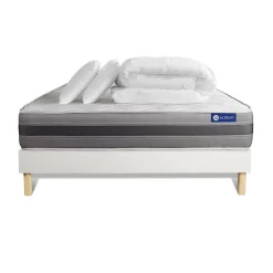 Actisom Pack sommier kit matelas Ressorts ensachés et mémoire de forme avec couette et oreillers* Ensemble Sommier Et Matelas