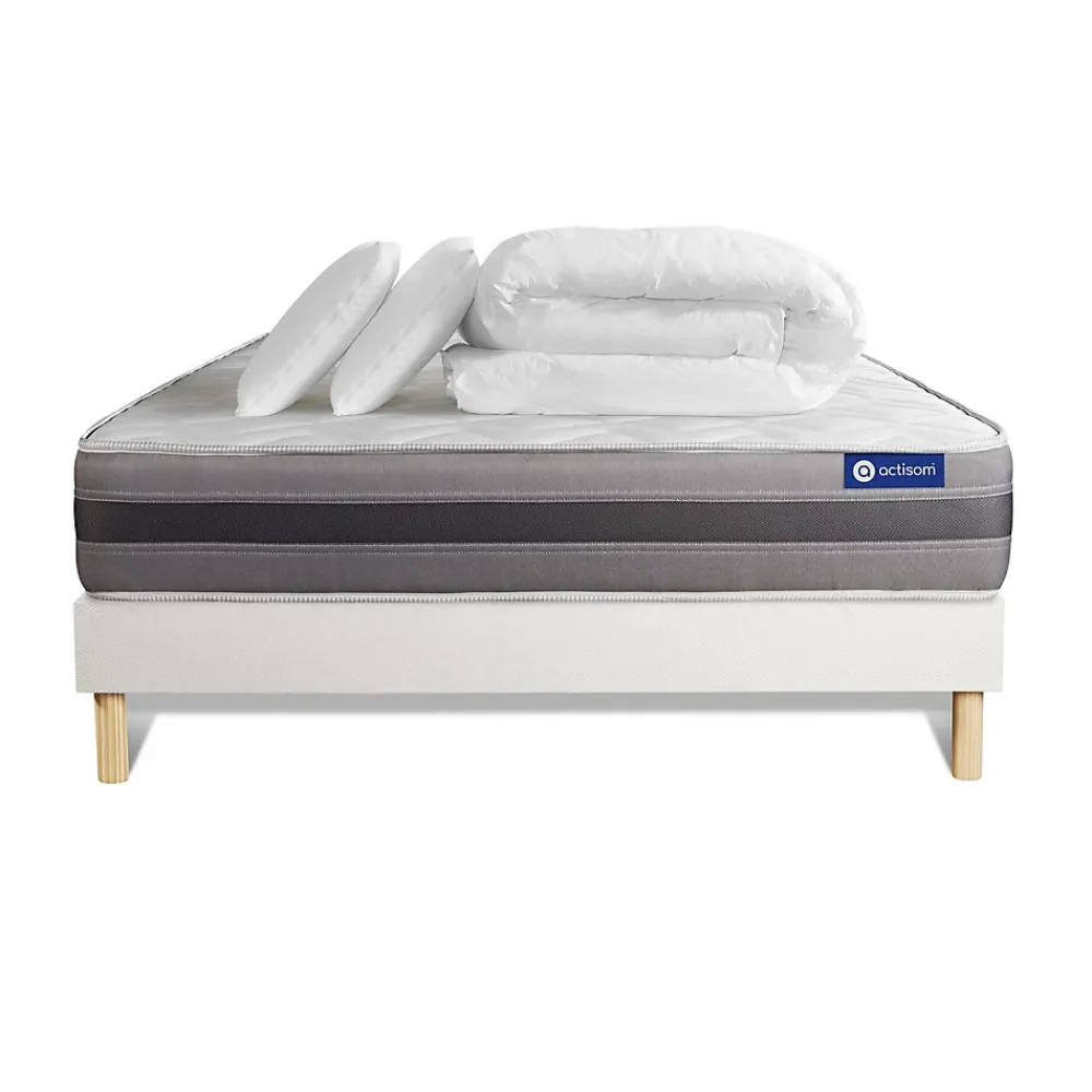 Actisom Pack sommier kit matelas Ressorts ensachés et mémoire de forme avec couette et oreillers* Ensemble Sommier Et Matelas