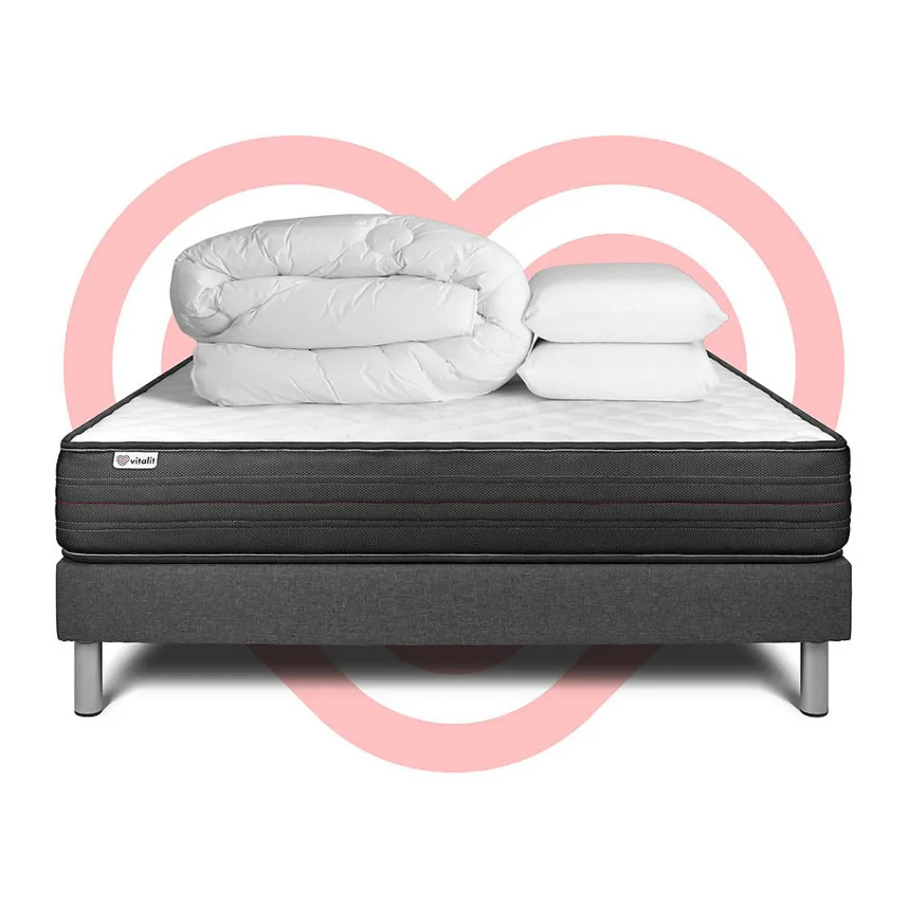 Pack sommier kit matelas Mousse polyuréthane à mémoire de forme avec couette et oreillers>Vitalit Hot