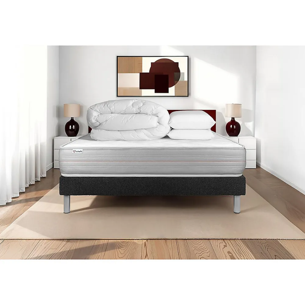 Pack sommier kit matelas Mousse polyuréthane à mémoire de forme avec couette et oreillers>Vitalit Clearance