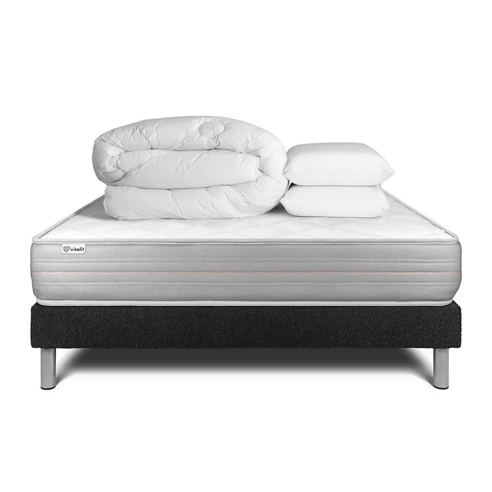 Pack sommier kit matelas Mousse polyuréthane à mémoire de forme avec couette et oreillers>Vitalit Clearance
